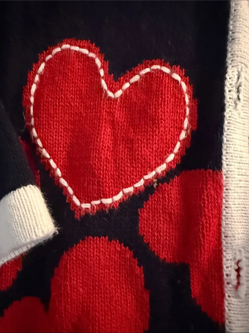 Hartstrings Navy Cardigan with Red Heart Motif and White Trim